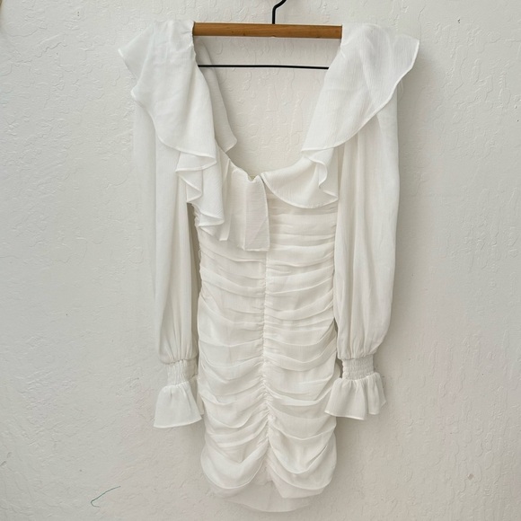 REVOLVE Camila Coelho Valerie Mini Dress XS White Ruffle Bodycon - Picture 2 of 5